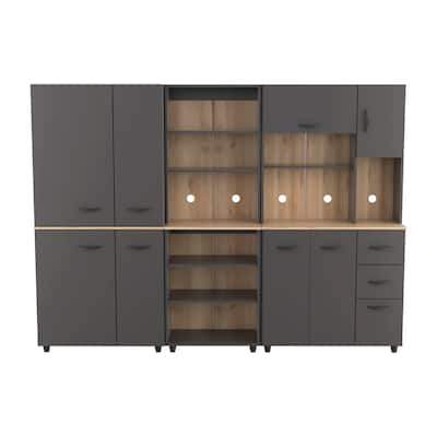 Inval Proforte 3-Piece Garage Cabinet Set, Dark Grey and Maple