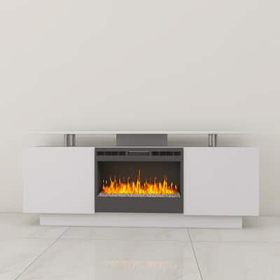 High Gloss TV Stand with Fireplace and Flame Color Changes