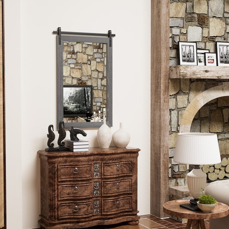Farmhouse Barn Door Solid Wood Frame Bathroom Vanity Wall Mirror