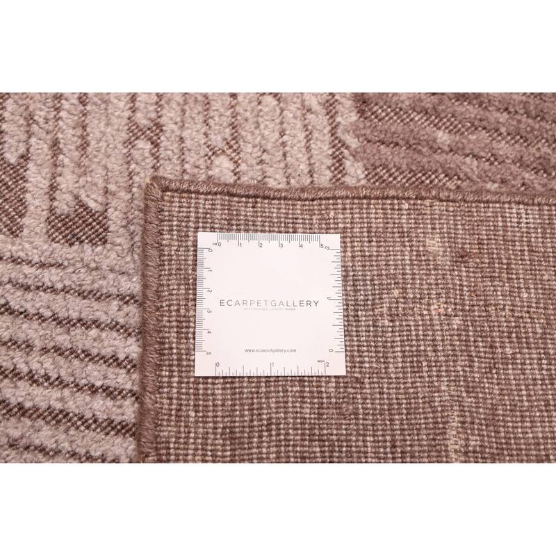 ECARPETGALLERY Hand Loomed Elysian Brown, Taupe Silk Rug - 6'6 x 9'11