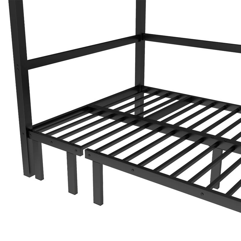 Pull-Out Metal Bunk Bed Set, Twin XL Over Twin XL Size with 3-Section Lower Bunk Extension