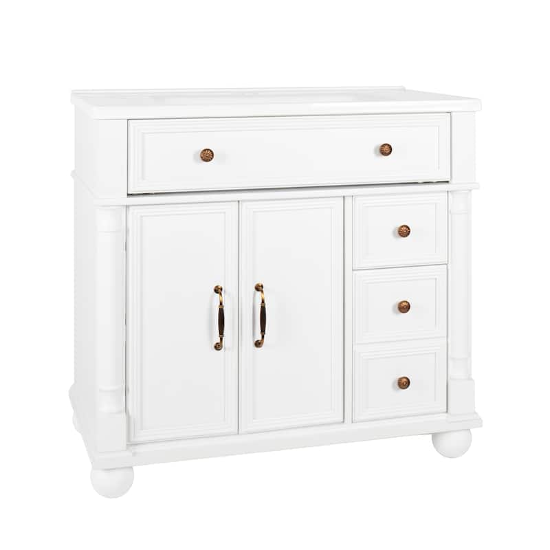 28"/36" Bathroom Vanity with Sink, Integrated Ceramic Basin Vanity Cabinet with Roman Column Base, Solid Wood Frame