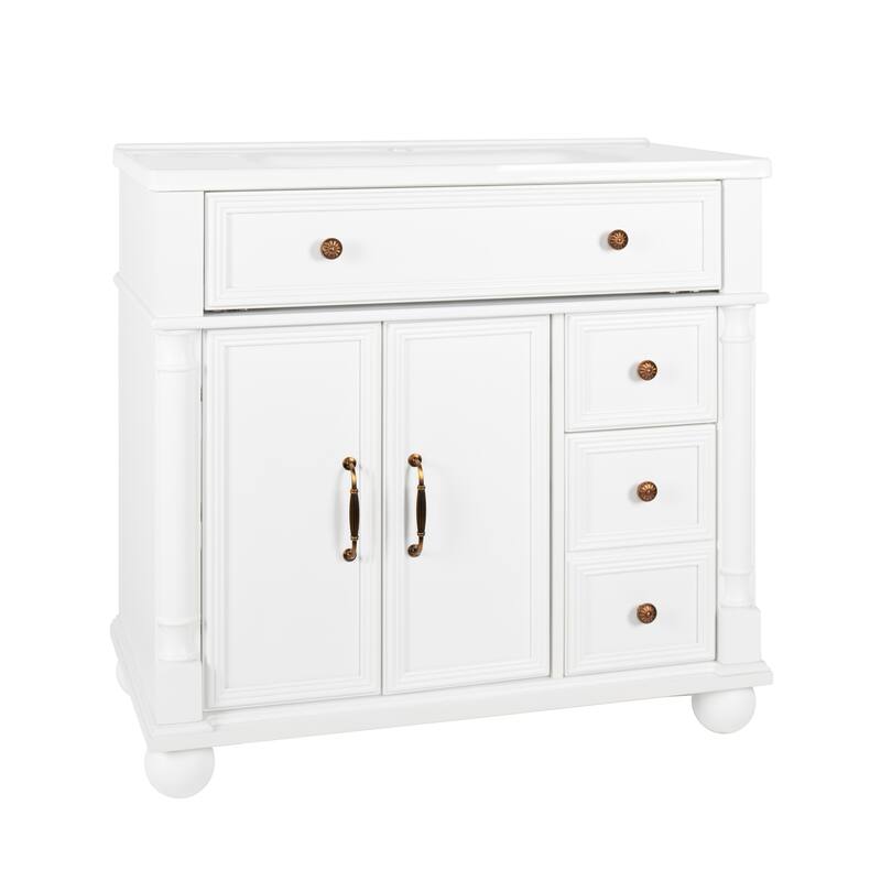 35.6-Inch Mid-Century Bathroom Vanity Sink with Roman Column Base, Farmhouse Freestanding Vanity Cabinet