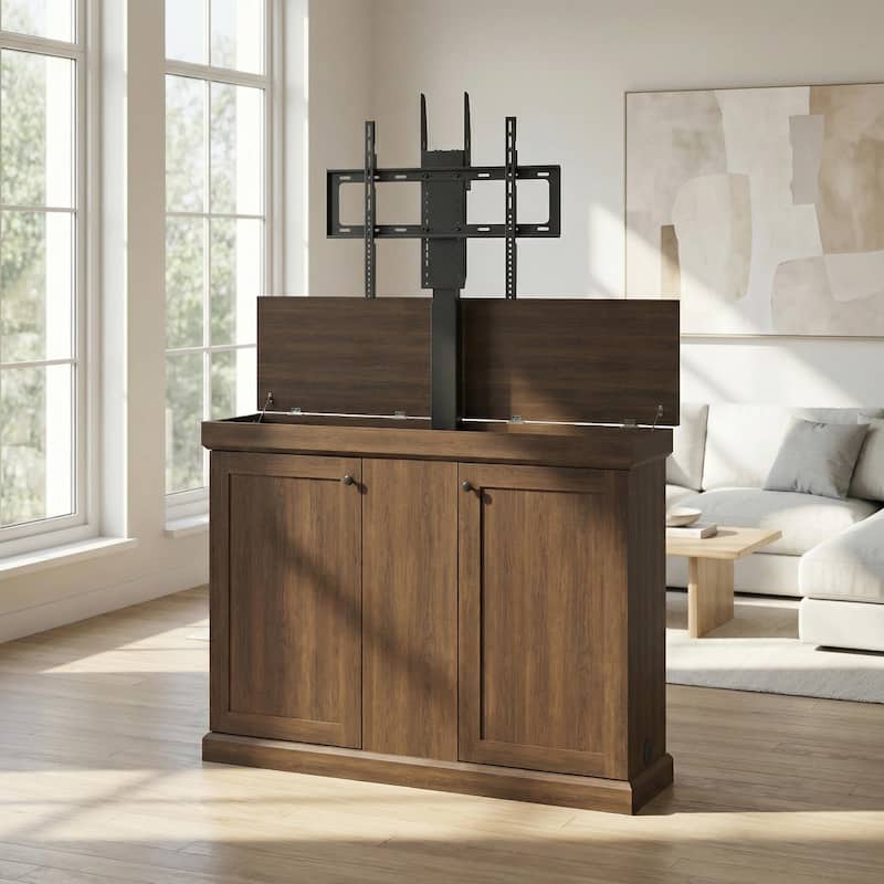 Motorized TV Lift Cabinet for TVs up to 50 Inch, Pop Up TV Lift Console with Remote Control, Hidden TV Cabinet Stand - Brown