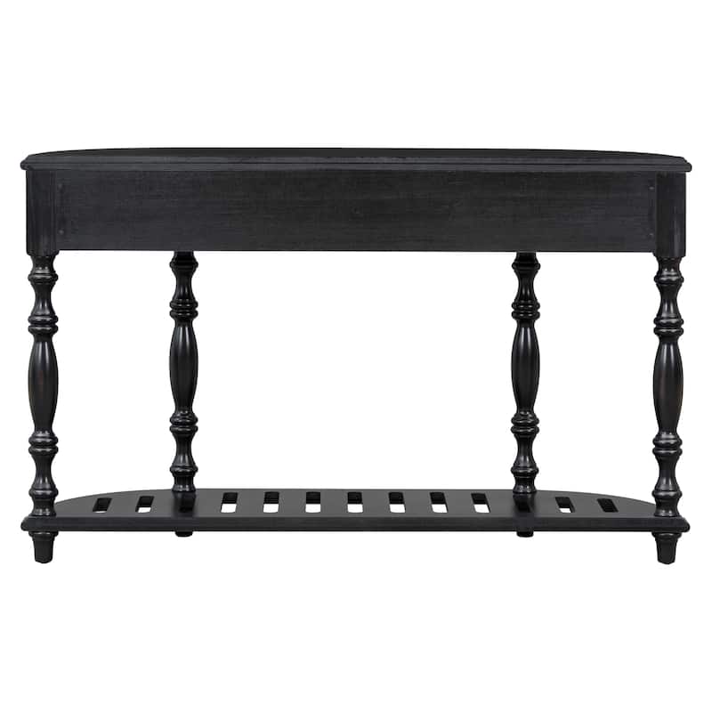 Vintage Curved Entryway Table Sofa Table with 4 Drawers and Open Storage Shelf, Console Tables with Roman Legs