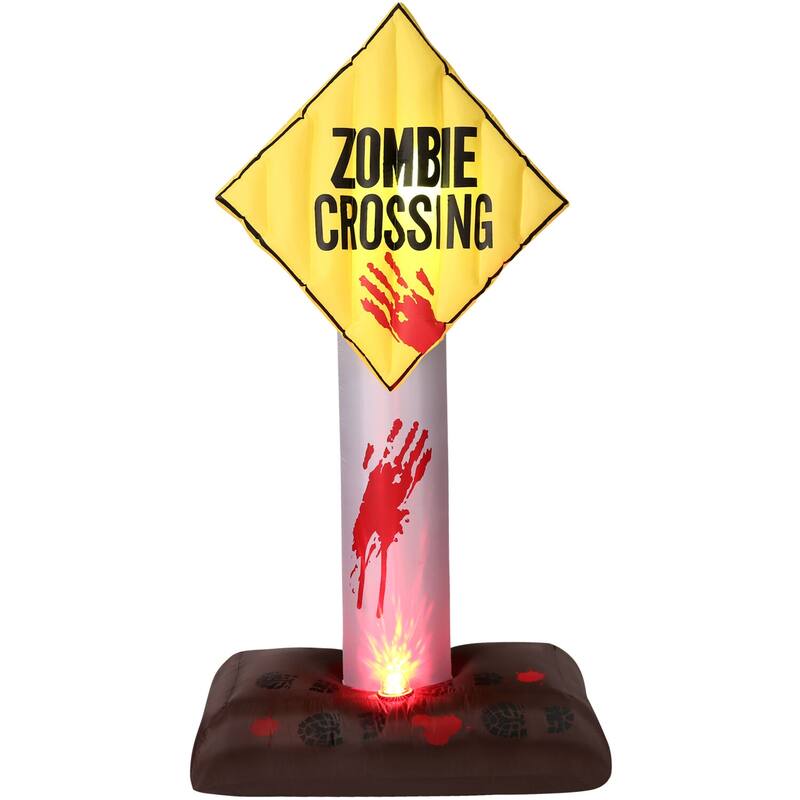 Haunted Hill Farm 6-ft. Prelit Inflatable Zombie Crossing Sign