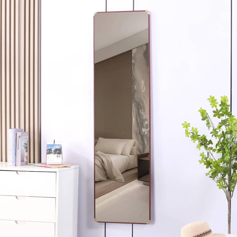Roomfitters Floor Standing Full-Length Mirror with Walnut Frame, 60"x16.5" Wall Mounted Dressing Mirror for Bedroom