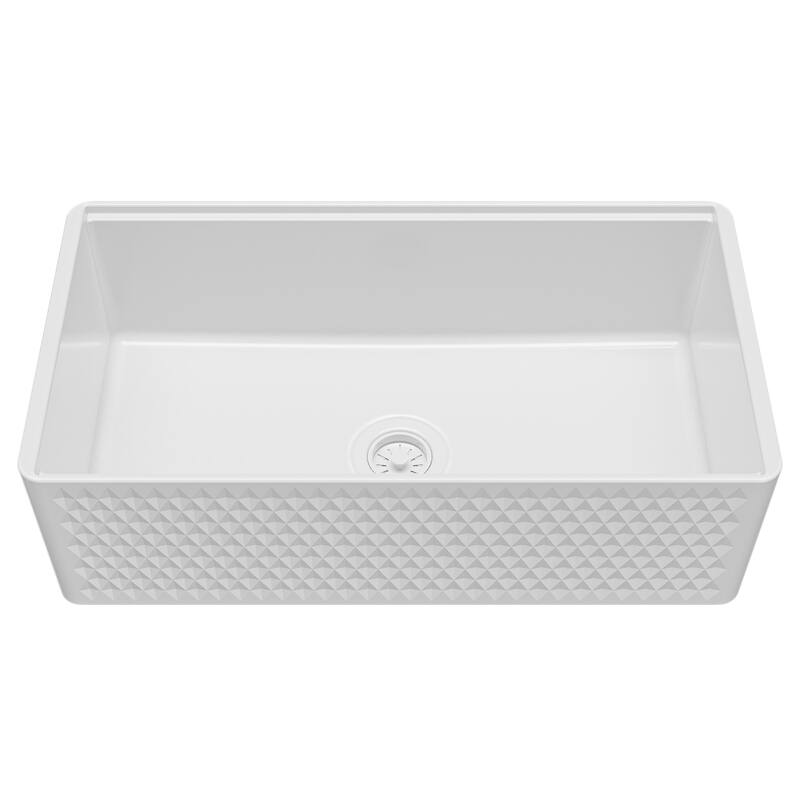 Karran 33" Single Bowl Workstation Fireclay Kitchen Sink with Reversible Diamond/Flat Apron Front