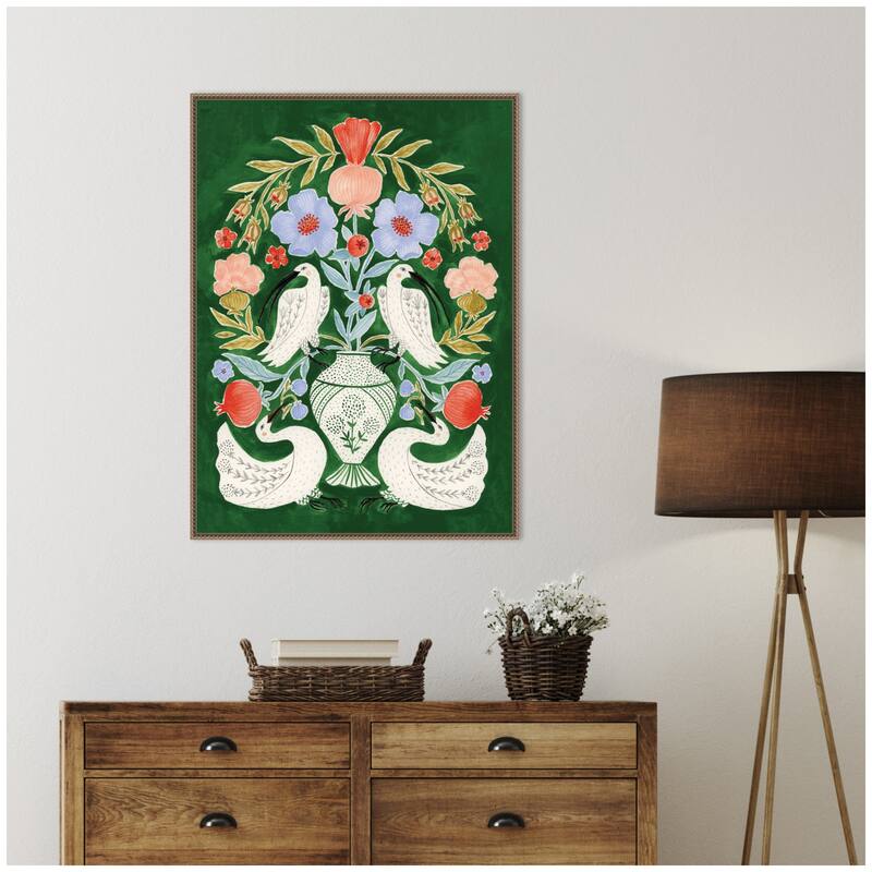 Kate and Laurel Floral Folklore Ibises and Swan by Jill Labieniec Framed Canvas Wall Art Print