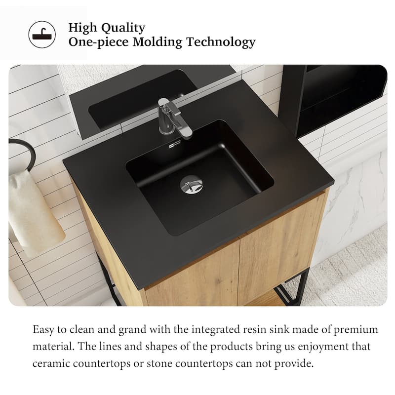 Freestanding Bathroom Vanity Set in Oak with Integrated Solid Surface Sink