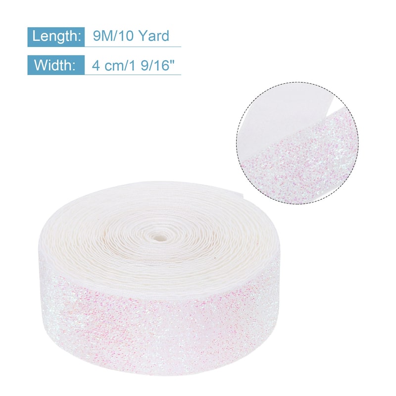 Metallic Glitter Velvet Ribbon for Gift Wrapping - Colorful White - 1 9/16"x 10 Yard