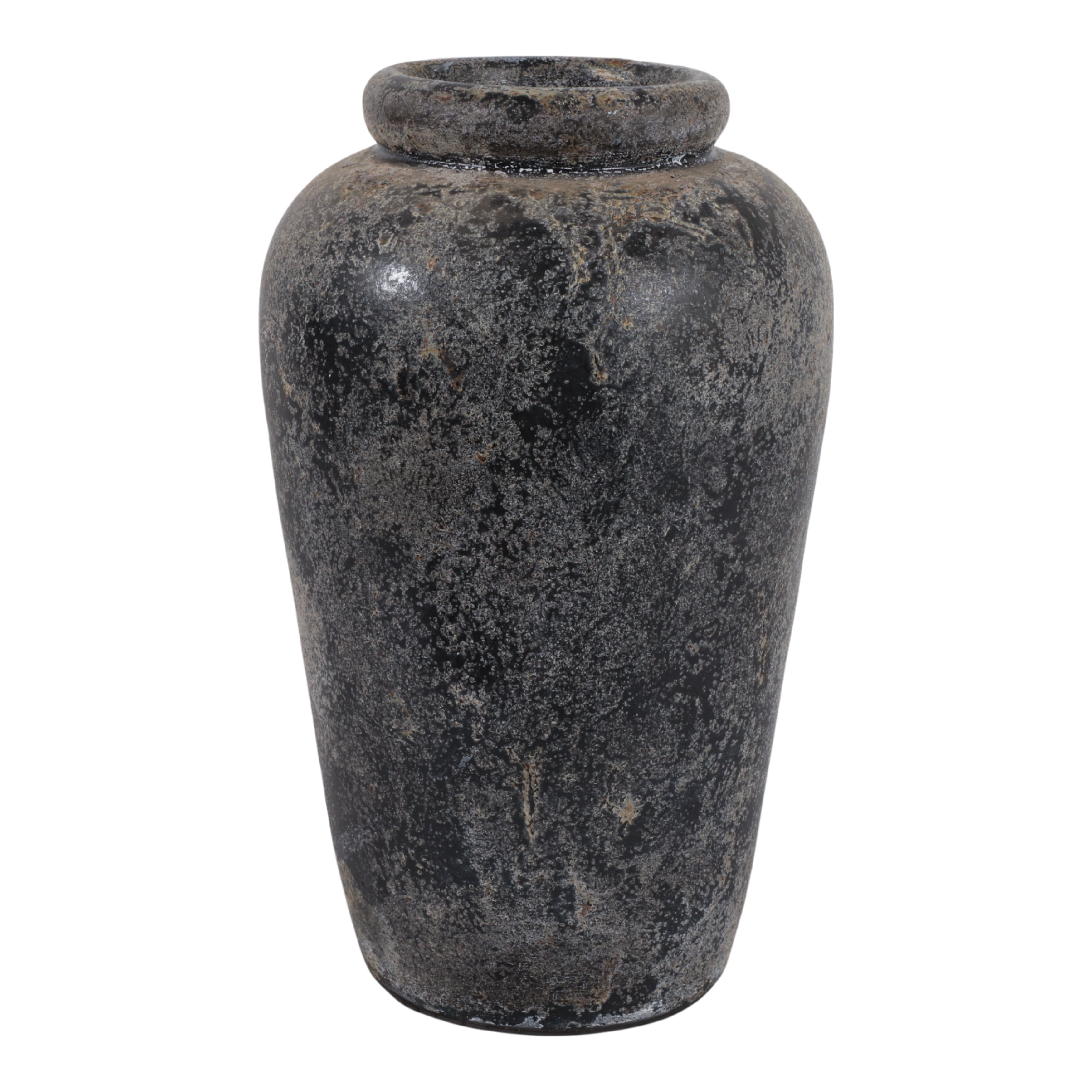 Decorative Vase - Black Terracotta Brushed Textured, 16 in.