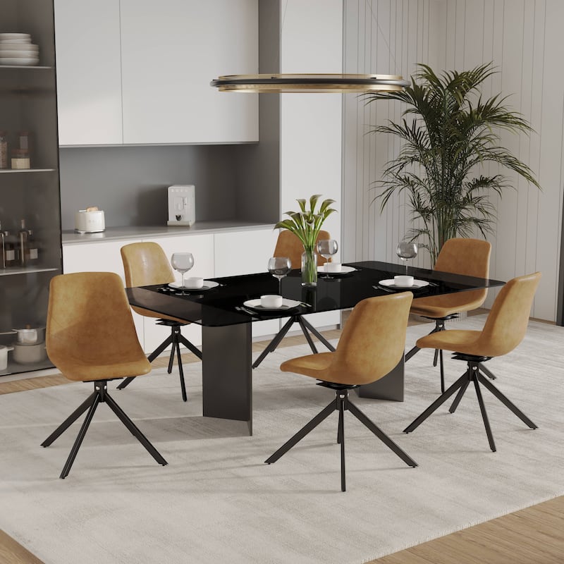 Markley Leather Dining Chair 360 Degree Swivel with Iron legs Modern Accent Side Chair