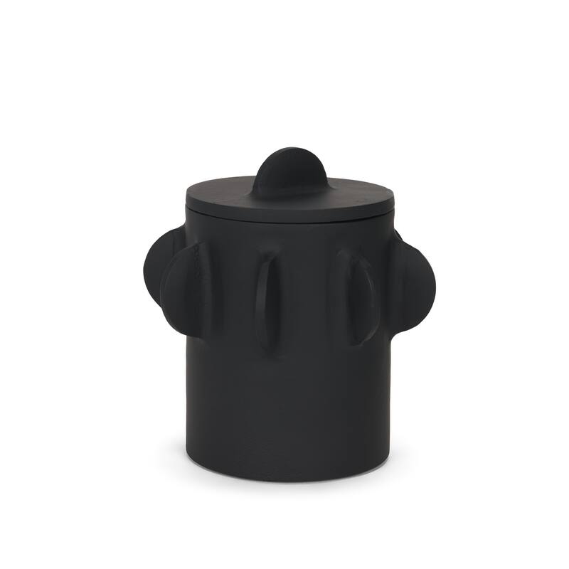 Deacon Large Matte Black Metal Canister with Sculptural Handles - 8.0L x 8.0W x 8.5H - Black