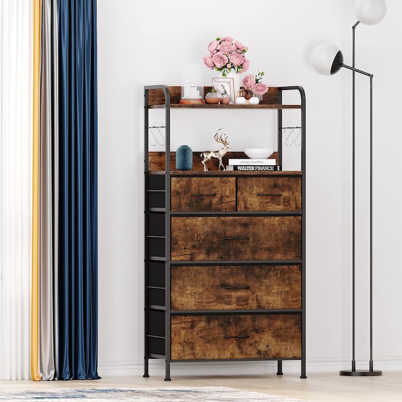 5 Dressers for Hallway, Entryway with Storage Organizer - Brown