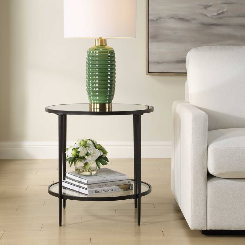 Silver Orchid Iron Black Round End Table