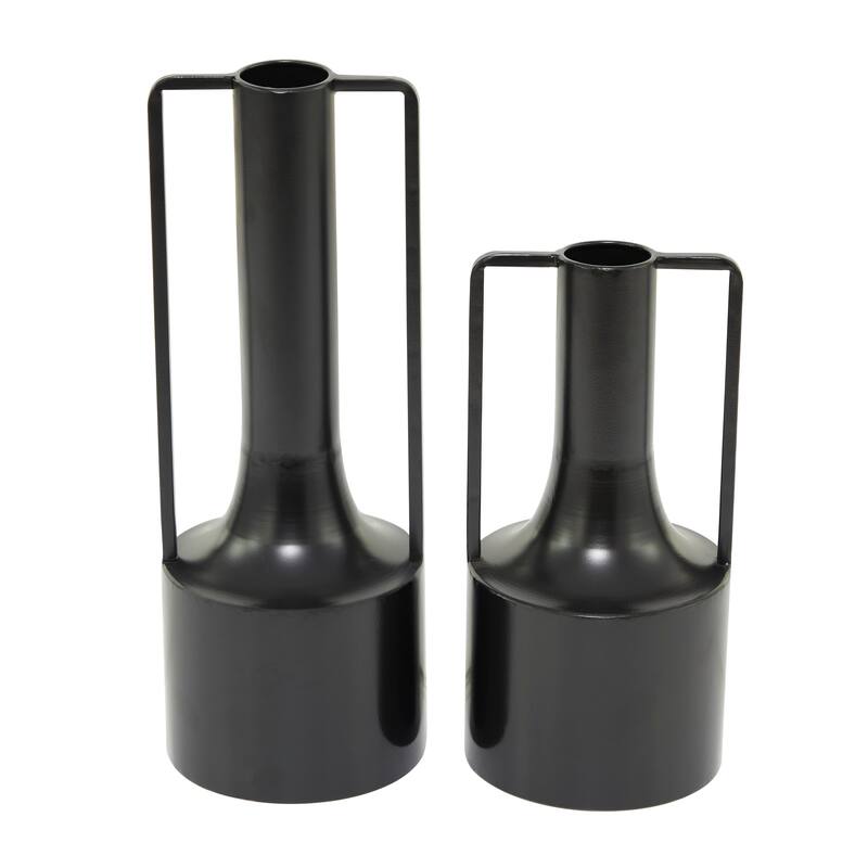 Black Metal Decorative Vase with Handles (Set of 2) - 16", 12"H
