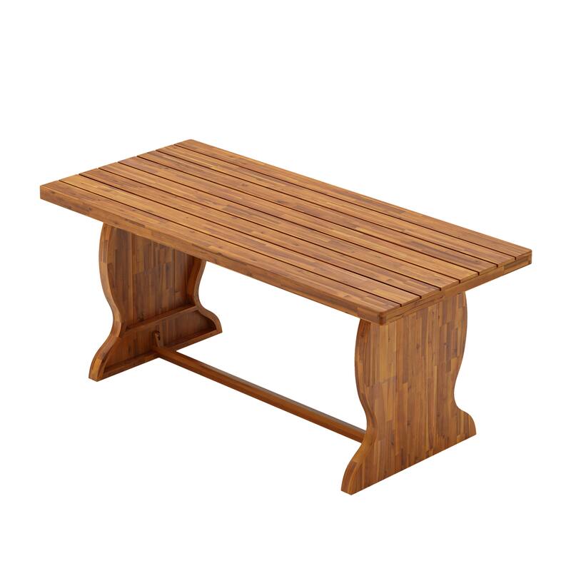 Christopher Knight Home Thalorin Vietnamese Acacia Wood Outdoor Dining Table with Fishtail Legs and Slatted Top - Natural Stained