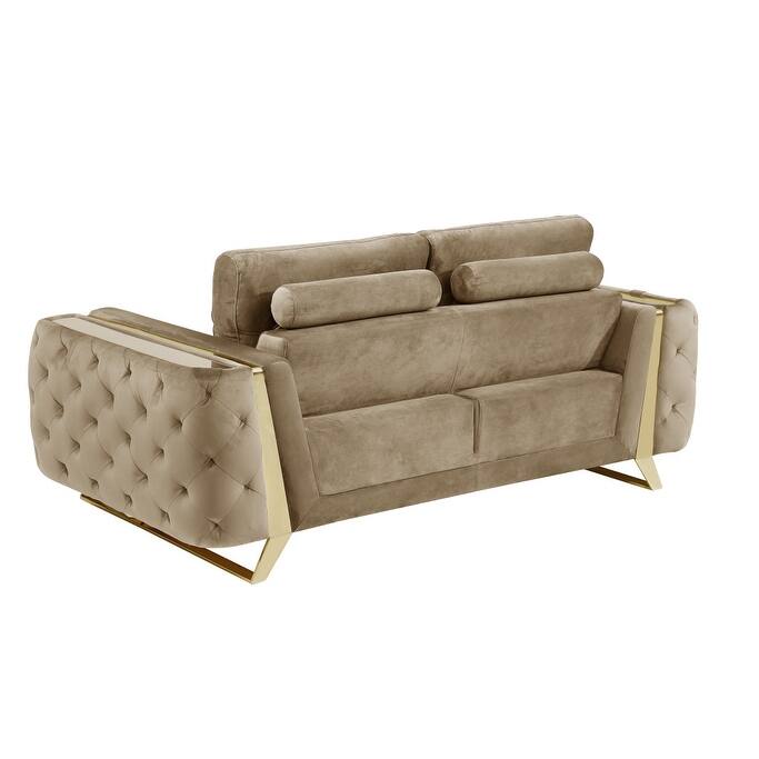 HomeRoots 72" Beige And Gold Velvet Loveseat