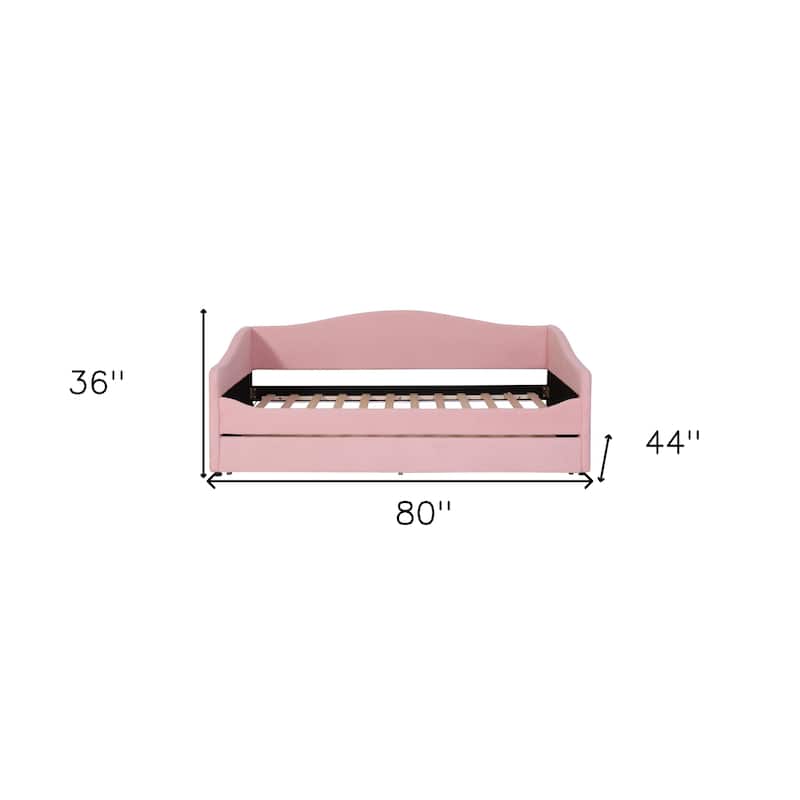 HomeRoots Pink Tufted Boucle Twin Day Bed With LED Lighting And Trundle And USB