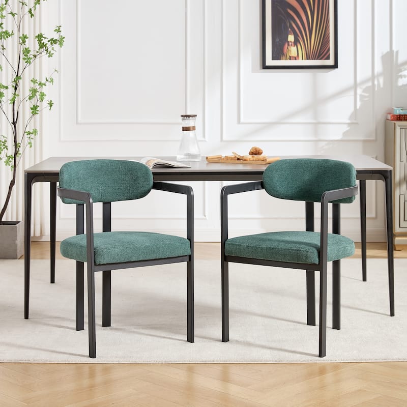 Modern Dining Room Chairs Set of 2, Mid-Century Upholstered Boucle Kitchen Dining Chairs with Black Metal Legs
