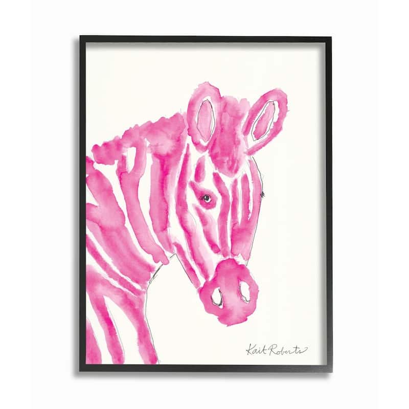 Stupell Kid's Watercolor Zebra Portrait Pink Stripe Zoo Animal Framed Wall Art