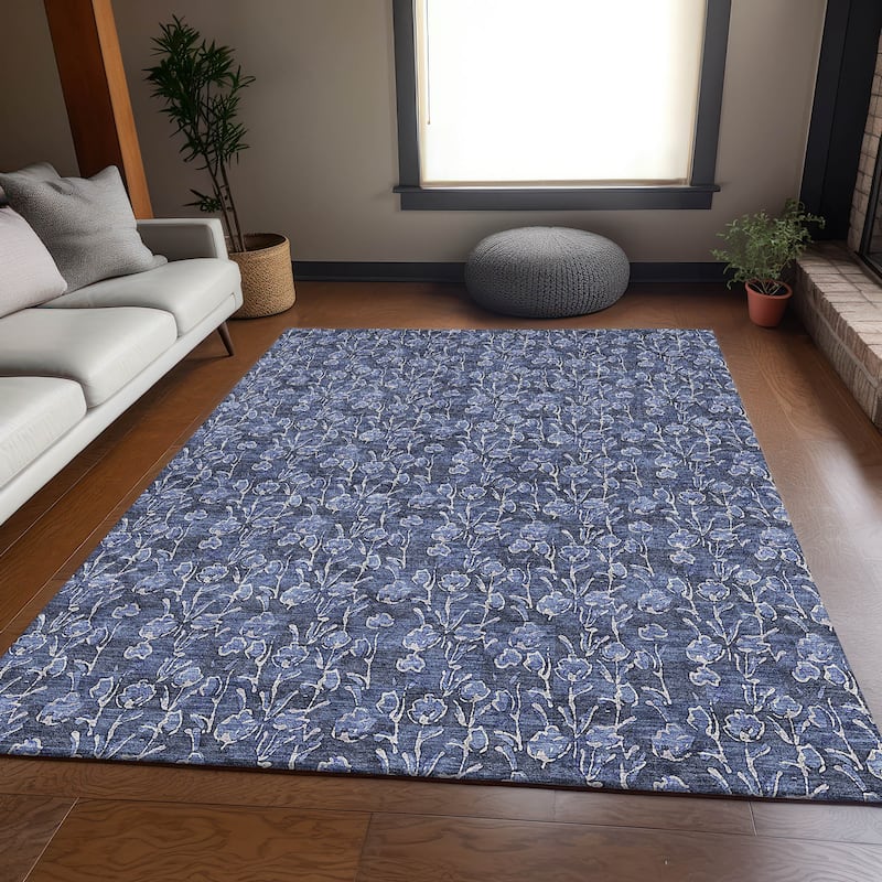 Premium Washable Super Soft Floral Contemporary Mayfield Rug - Navy - 9' x 12' - Rectangle