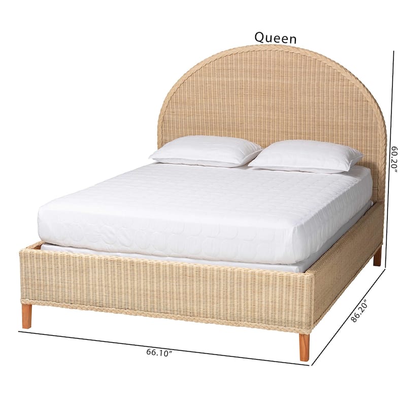 Lanica Japandi Sun-Bleached Braided Rattan Queen Size Bed
