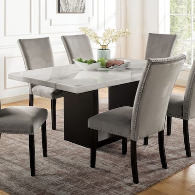 Furniture of America Cots Farmhouse White 70-inch Marble Dining Table