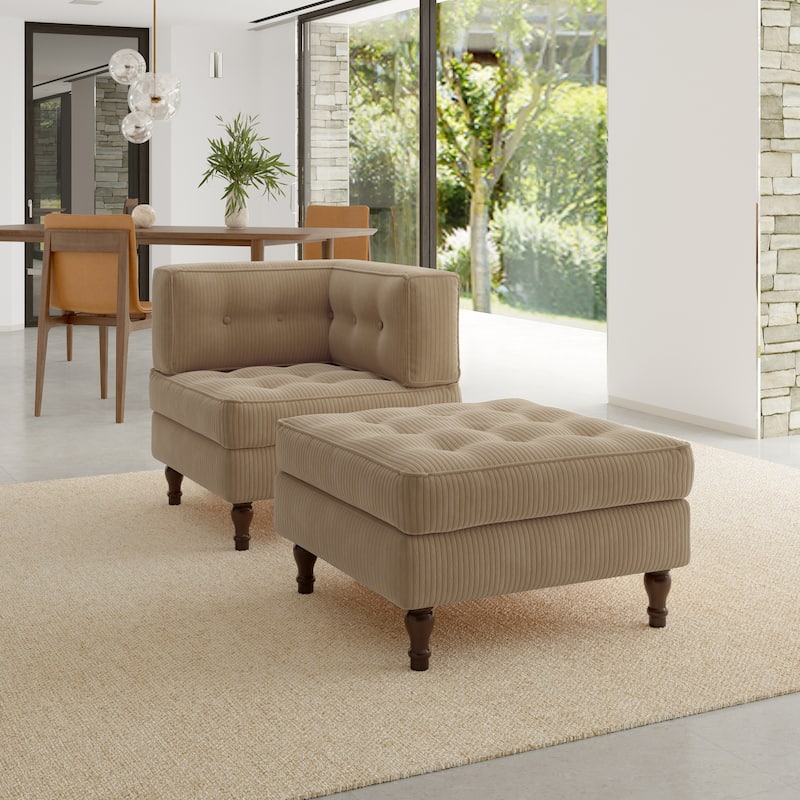 Corduroy Tufted Accent Chair Armchair and Ottoman Set - Camel
