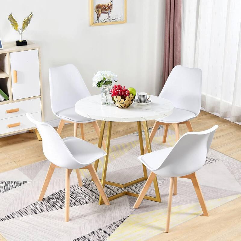 VECELO Round Dining Table, Metal Frame Dining Chairs, Modern Dining Table and Chairs Set for 2-4 People, 3 Options