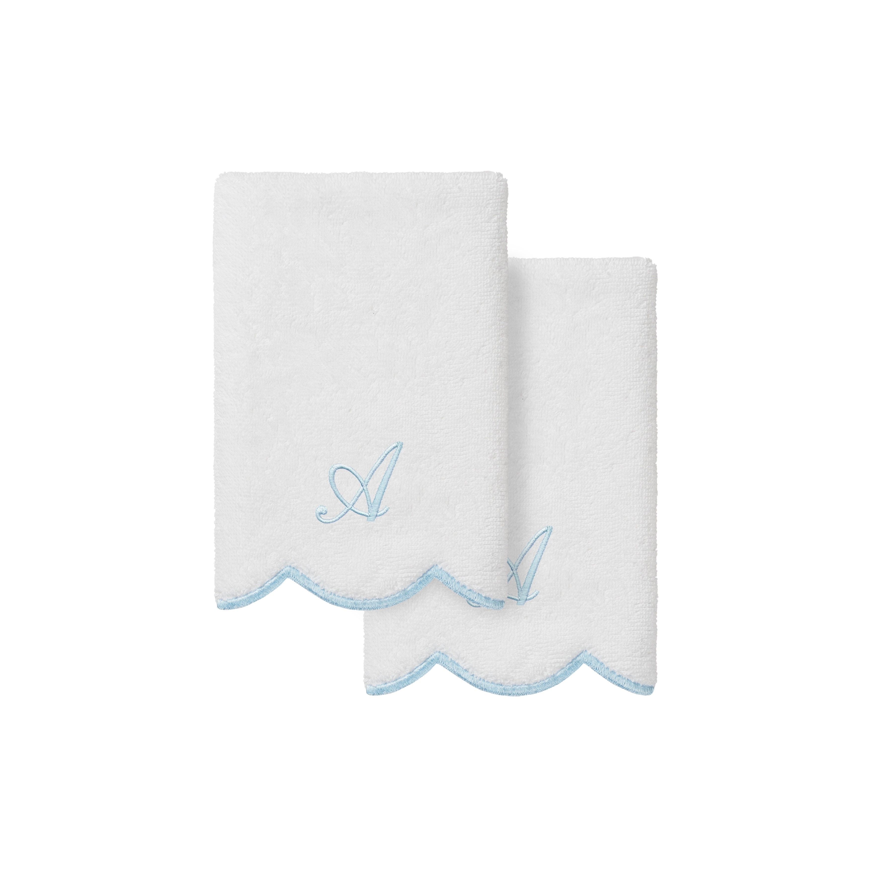 Authentic Hotel and Spa 100% Turkish Cotton Blue ADORNIA Scallop Personalized 2 Piece Fingertip Towel Set - 2 Fingertip Towels