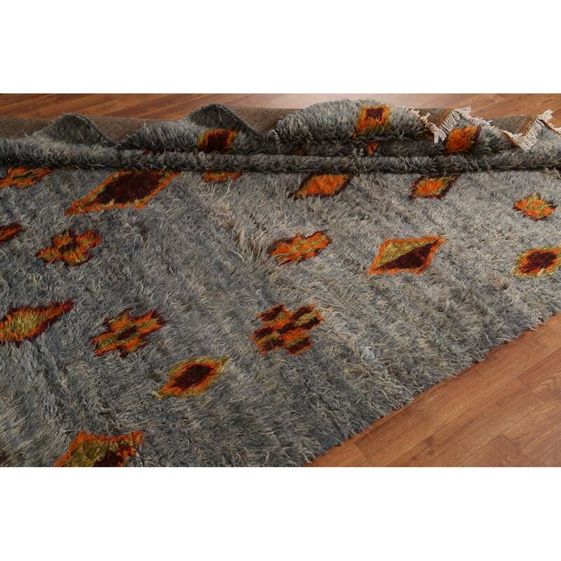 Hand Knotted Oriental 100% Wool Carpet Modern Tribal Navy Blue & Blues Moroccan Area Rug - 9' 9'' X 6' 4''