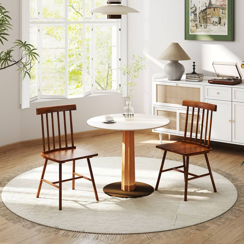 HOMCOM Windsor Dining Chairs Set of 2, Nordic Wooden Kitchen Chairs with Rubber Wood Frame Black