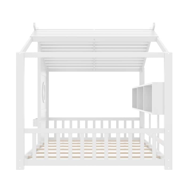 Floor House Bed with Roof & Storage Shelf by Harper&Bright Designs