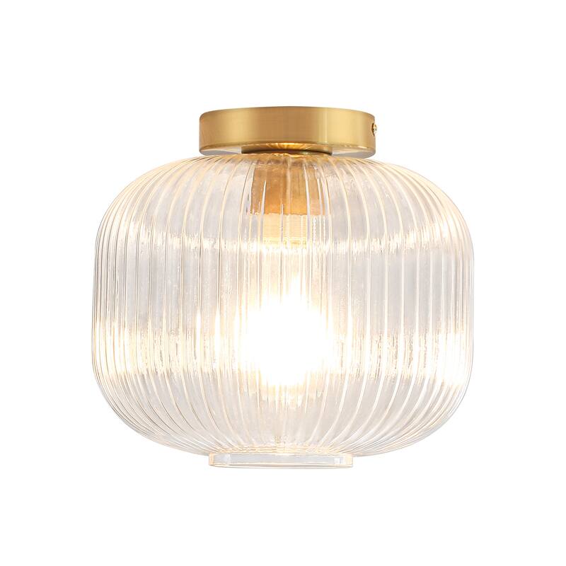 1-Light Mid-Century Modern Ribbed Glass Flush Mount Light