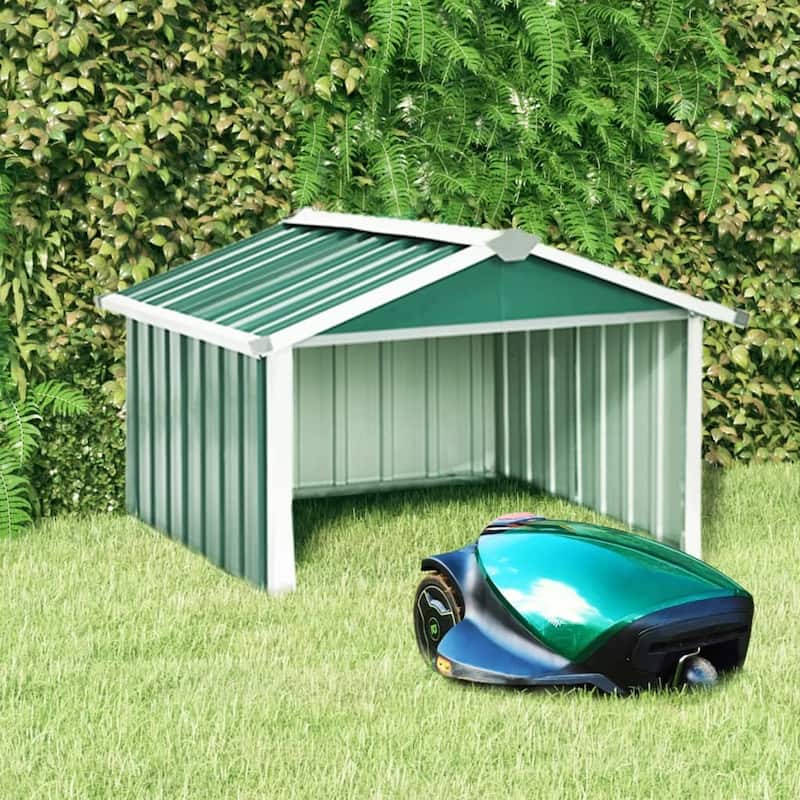 vidaXL Garden Robot Lawnmower Shed Storage House Patio Garage Galvanized Steel - Green