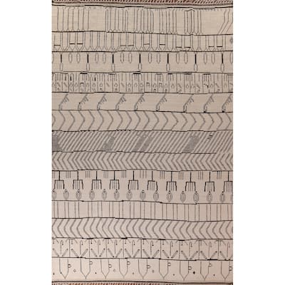 All-Over Ivory Moroccan Oriental Large Area Rug Handmade Wool Carpet - 9'10"x 14'4"