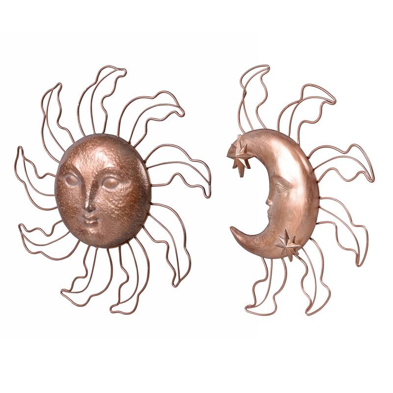 Sun and Moon Hanging Wall Decoration - 13.25" - Copper Finish - Set of 2