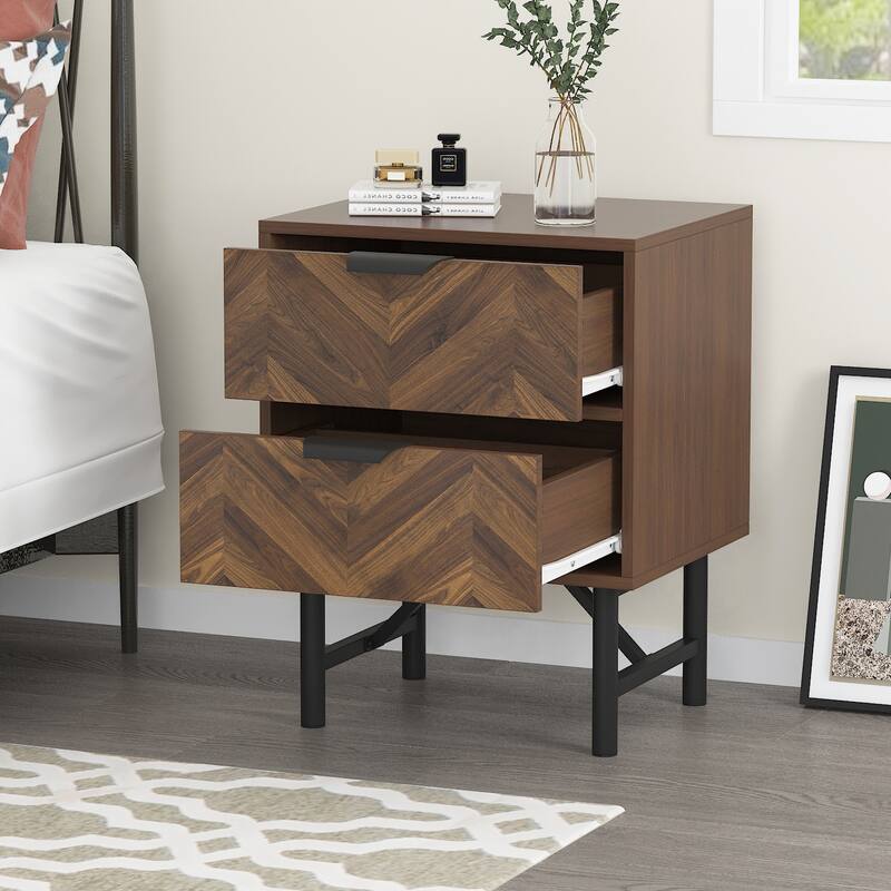 Nightstand, End Table, Side Table with 2 Drawers,Wood Accent Table