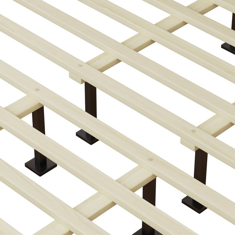 Solid Wood Platform Bed Frame with Square Tufted Headboard