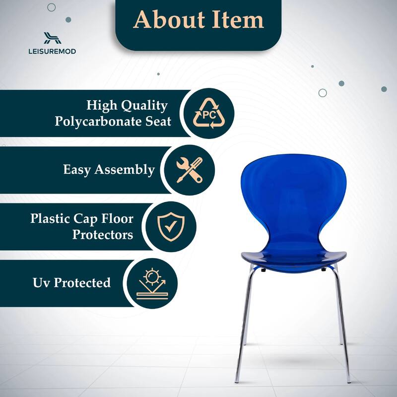 Oyster Modern Ergonomic Transparent Stackable Dining Side Chair with X Shaped Frame Rounded Seat Edge for Indoor Outdoor Use