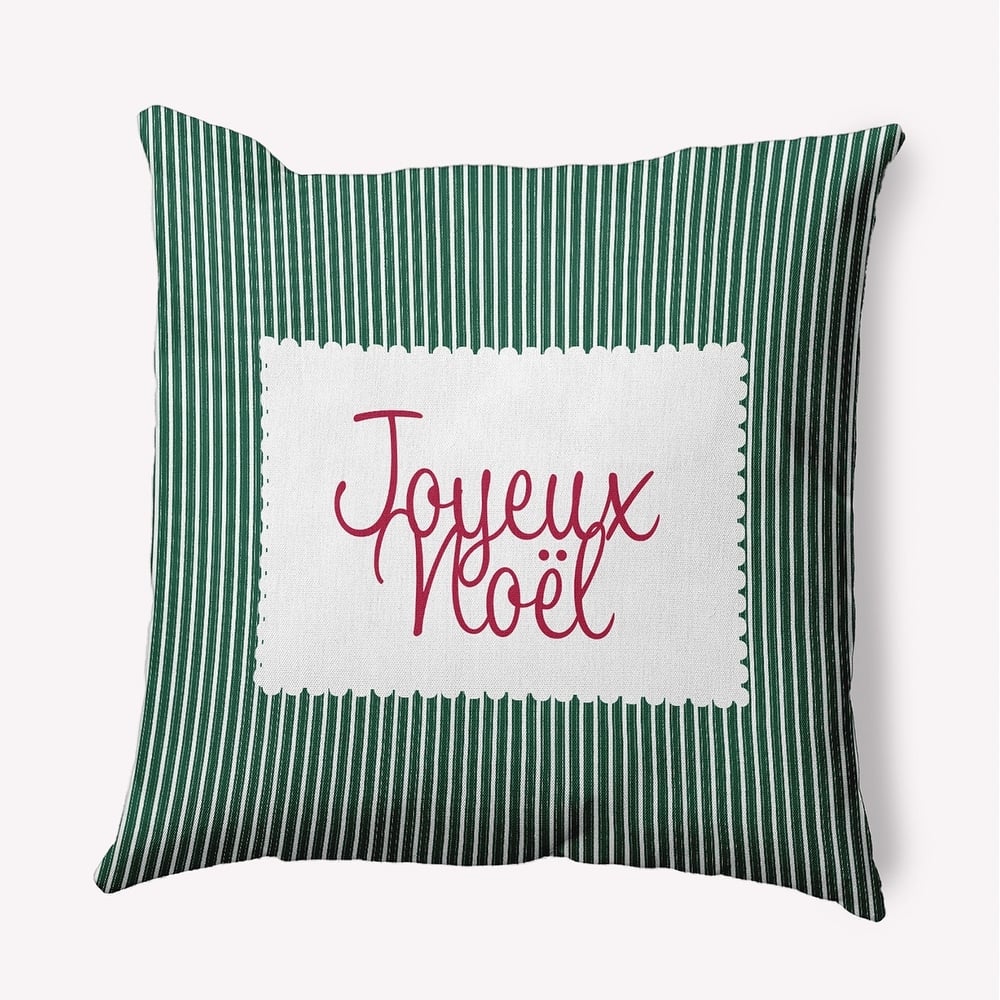 Joyeux Noel Ticking Christmas Indoor/Outdoor Throw Pillow