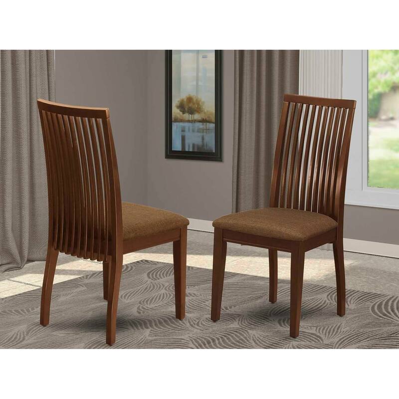 Dining Chairs Set of 2 with Linen Fabric Seat, Mahogany Finish, Elegant Curved Back Design - 18