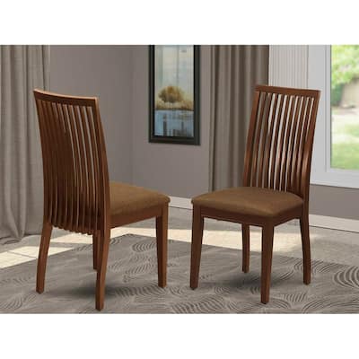 Dining Chairs Set of 2 with Linen Fabric Seat, Mahogany Finish, Elegant Curved Back Design - 18