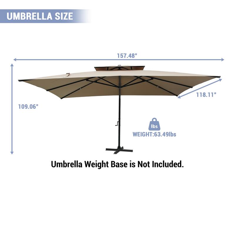 13ft Aluminum Rectangular 2-Top Crank Market Cantilever Umbrella