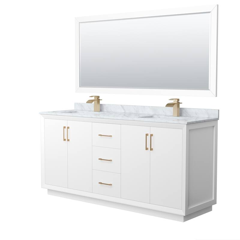 Wyndham Collection WCF414172D-NAT-UNSM70 Strada 72" Free Standing - White / Satin Bronze Hardware