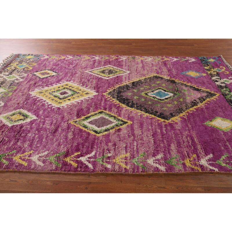 Purple Moroccan Oriental Area Rug Handmade Wool Carpet - 6'0" x 9'9"