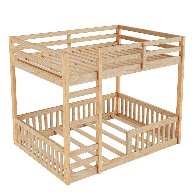 Roomfitters Full Over Full Wood Bunk Bed with Ladder and Guardrails, Solid Pine