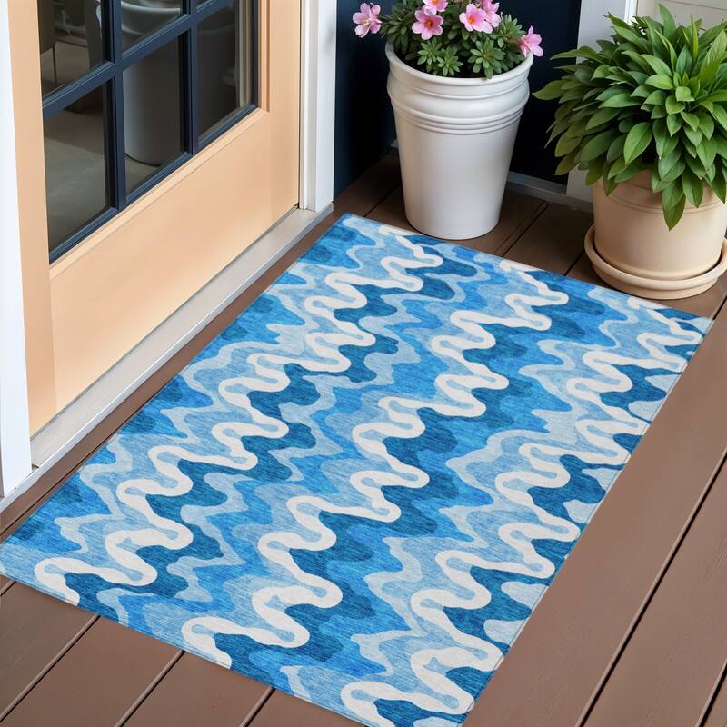 HomeRoots Abstract Transitional Rectangle Outdoor Rug - 3' x 5'